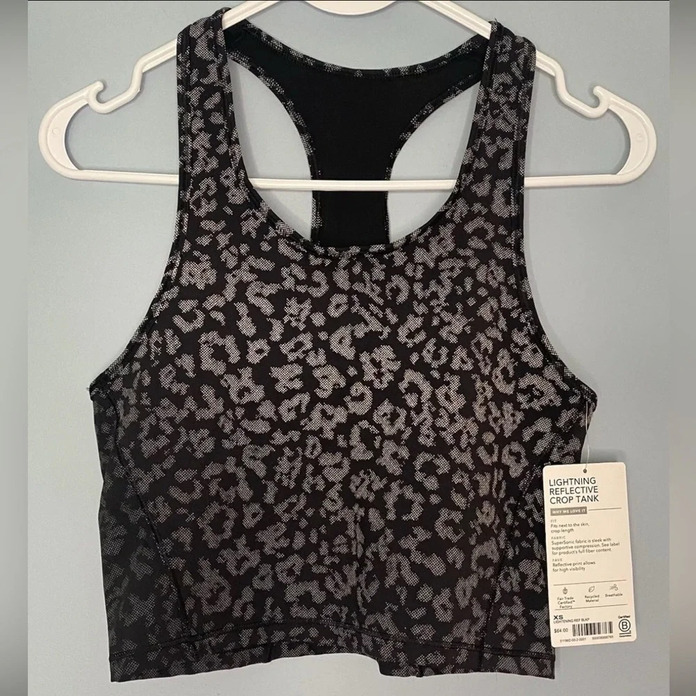 NWT Athleta Rainier Womens Reflective Leopard Print Crop Tank Compression Sz XS